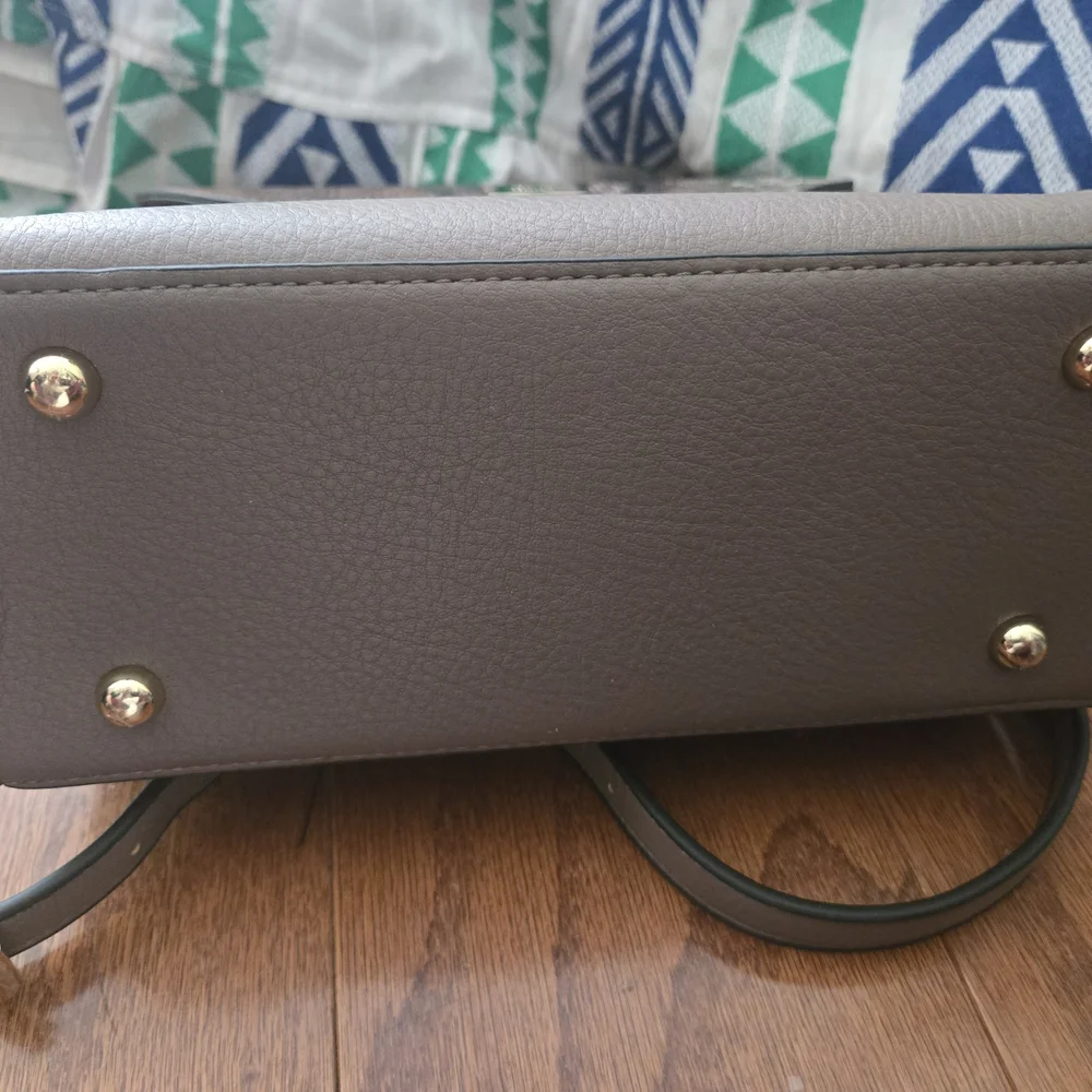 Dune London Taupe Satchel Crossbody with Snake-Print Flap and Gold Tassel